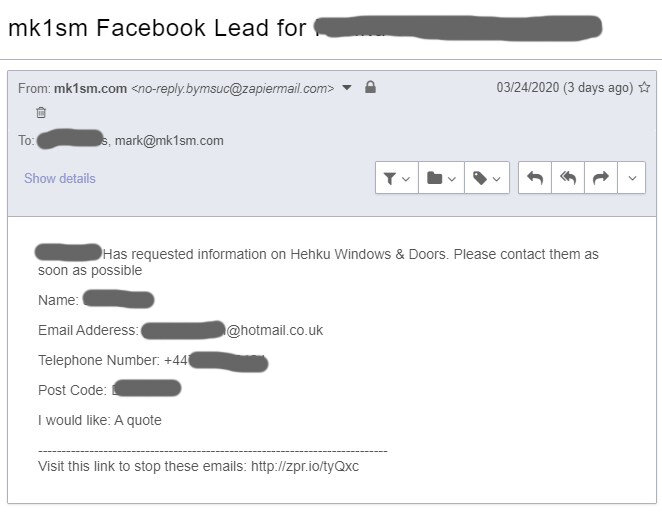 Facebook Advert Lead Enquiry